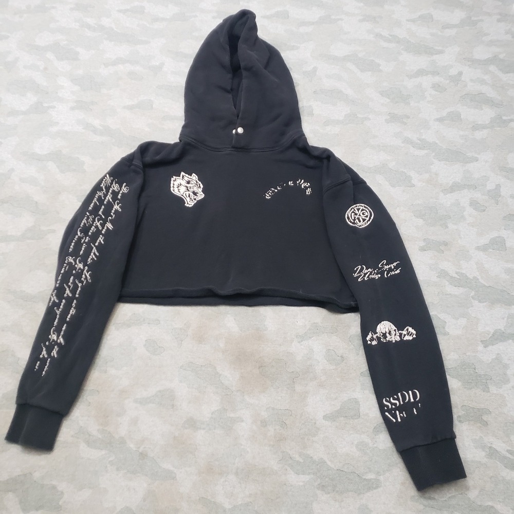 Darc Sport Wolves Club Sweatshirt Women Small Black Cropped Pullover Gym Fitness